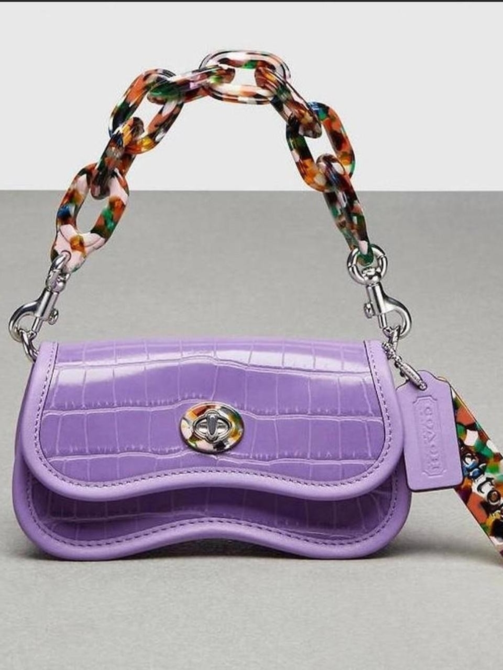 💜 Coachtopia Purple Crocodile-embossed MINI Wavy Dinky💜